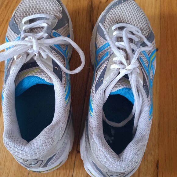 Asics  Dynamic Quomax GEL 7.5 T09CQ white turquoise running pickleball 7.5 - Picture 5 of 8